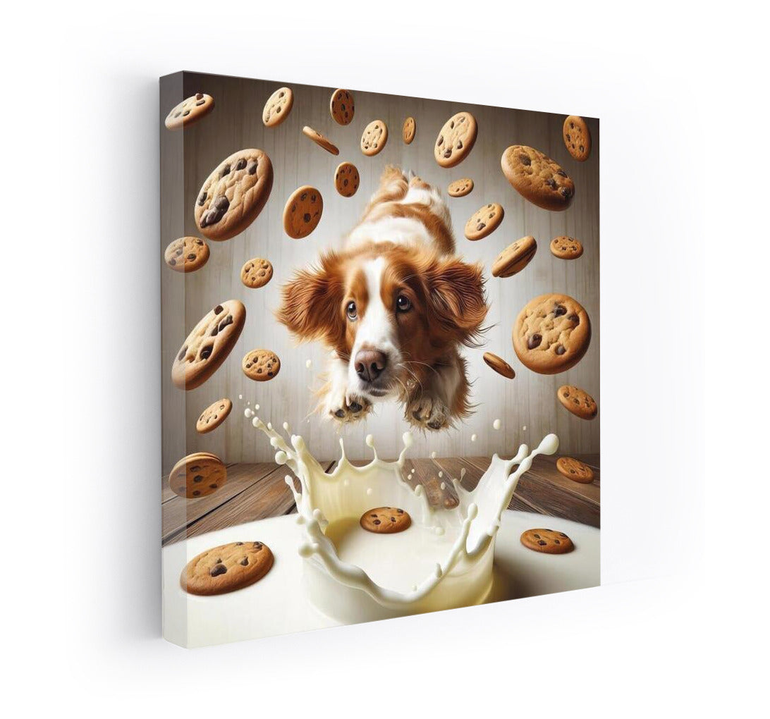 Labrador Jumps into Milk Cloud with Cookies