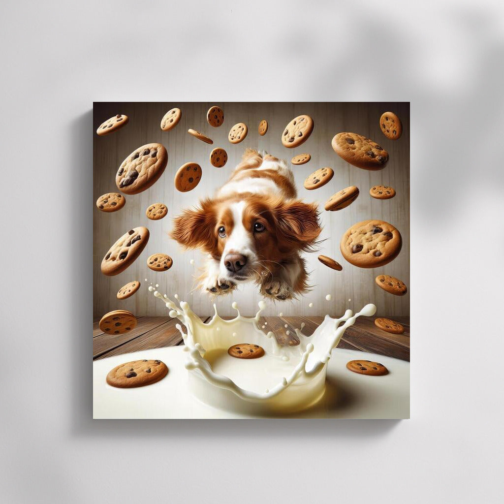Labrador Jumps into Milk Cloud with Cookies