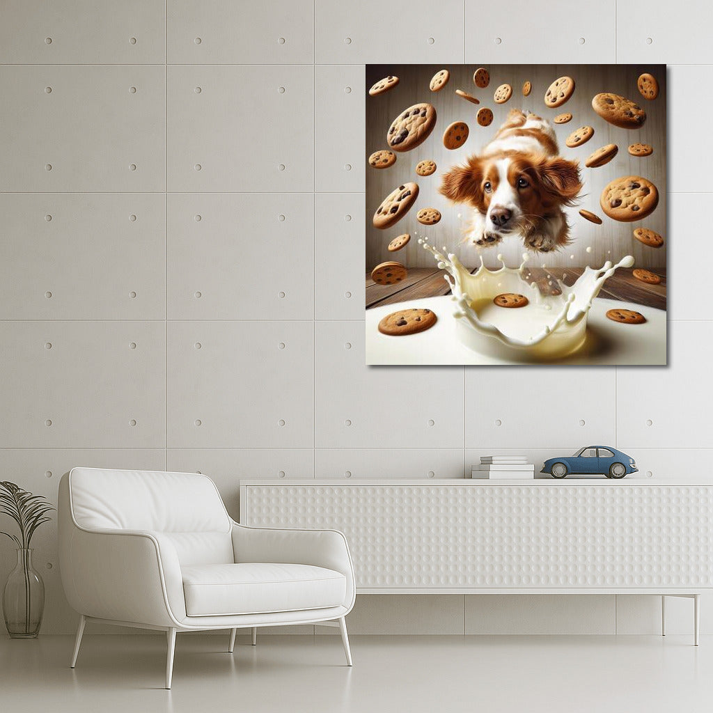 Labrador Jumps into Milk Cloud with Cookies
