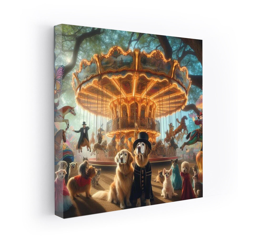 Magical Carousel with Dressed Dogs in Wonderland