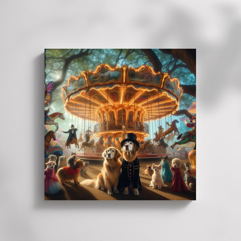 Magical Carousel with Dressed Dogs in Wonderland