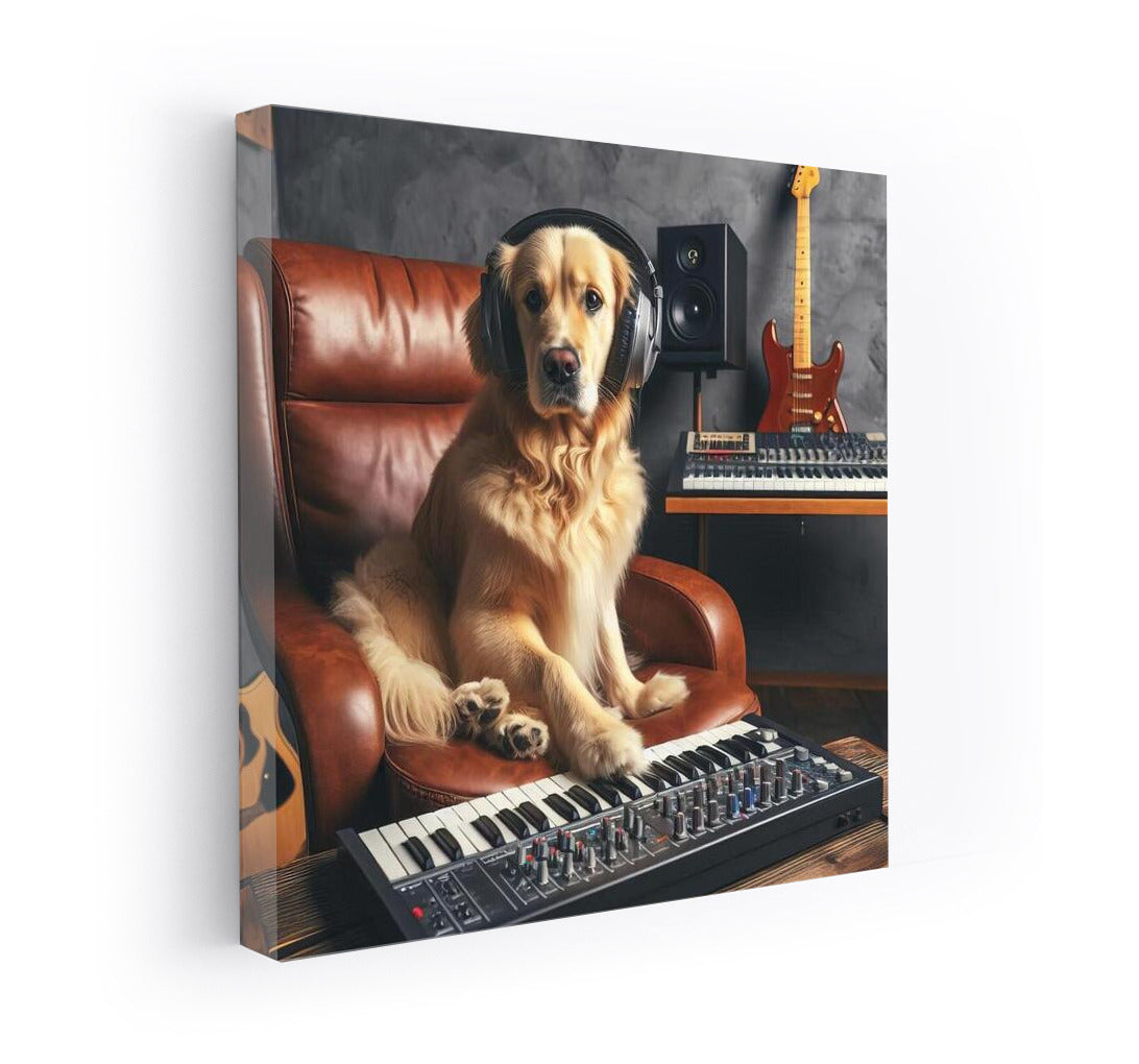 Golden Retriever in the Music Studio: Creativity and Humor for Your Walls