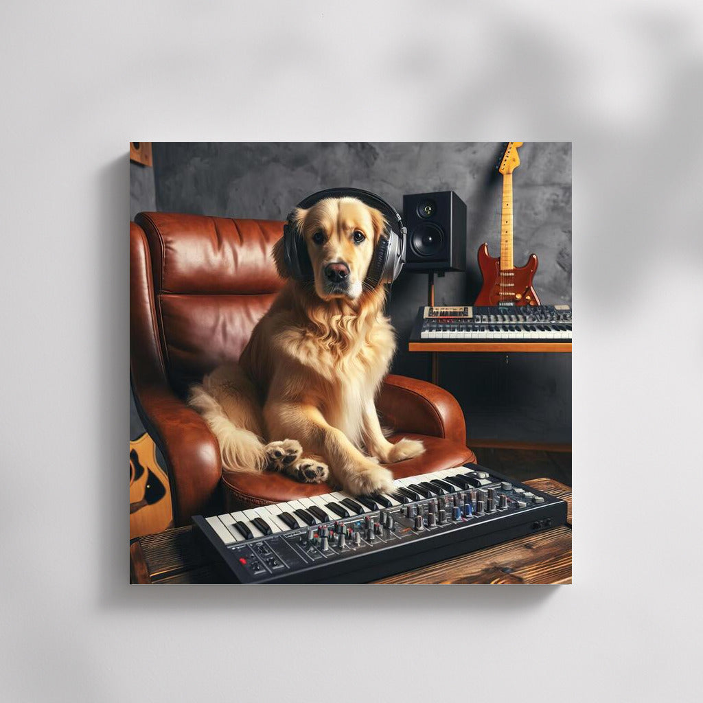Golden Retriever in the Music Studio: Creativity and Humor for Your Walls