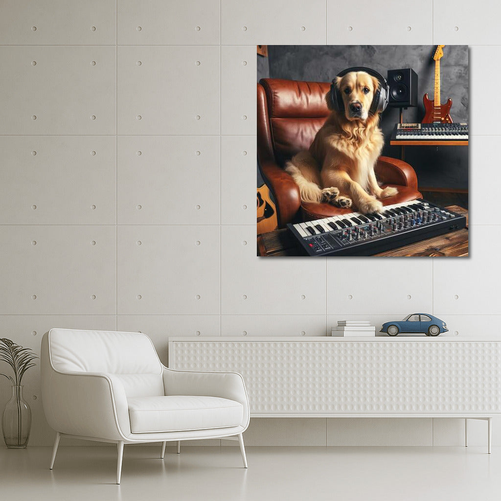 Golden Retriever in the Music Studio: Creativity and Humor for Your Walls
