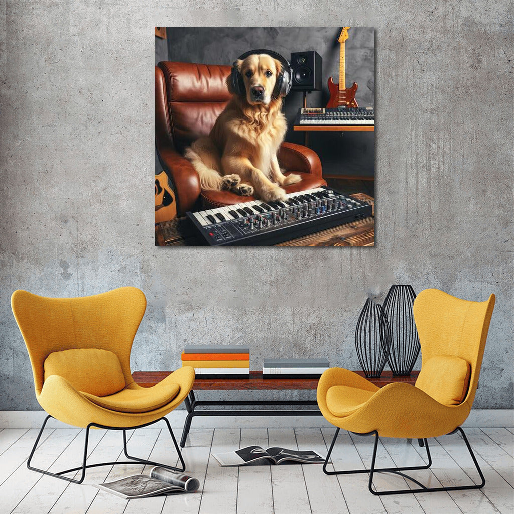 Golden Retriever in the Music Studio: Creativity and Humor for Your Walls