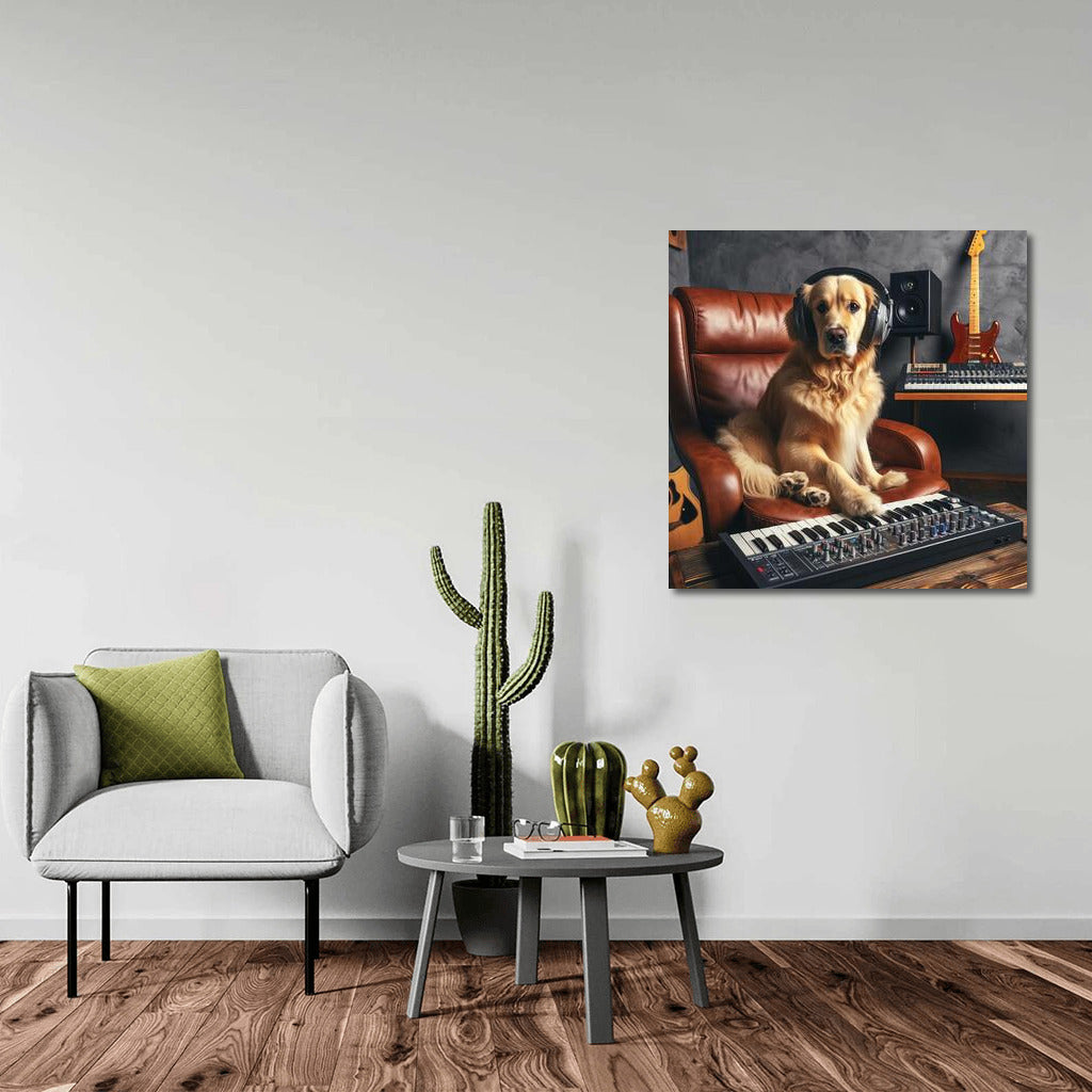 Golden Retriever in the Music Studio: Creativity and Humor for Your Walls