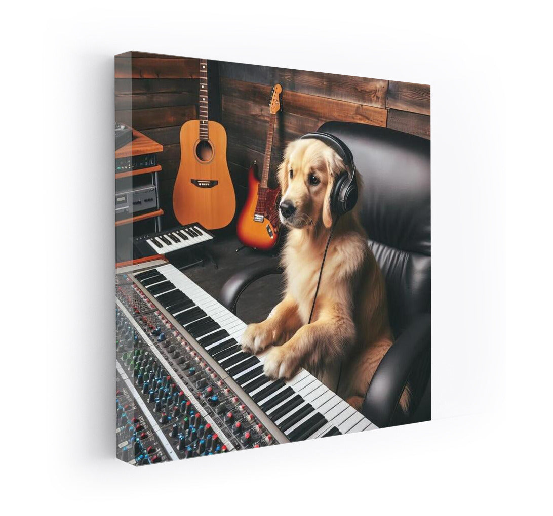Labrador Melodies: Dog at the Mixer in the Music Studio