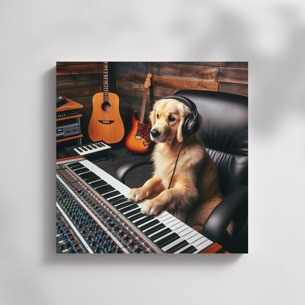 Labrador Melodies: Dog at the Mixer in the Music Studio