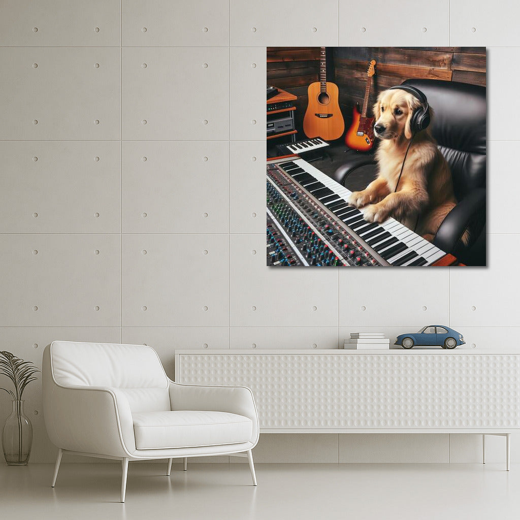 Labrador Melodies: Dog at the Mixer in the Music Studio