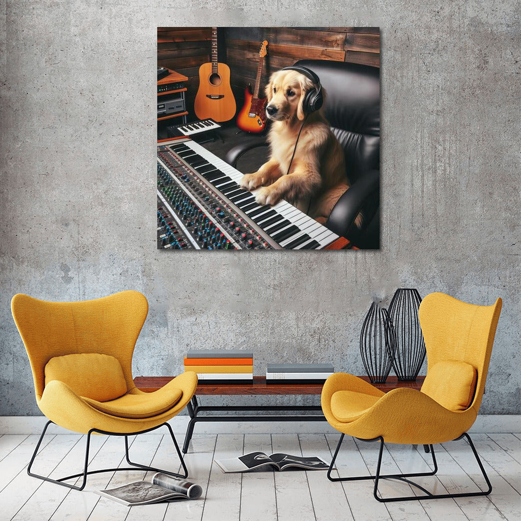 Labrador Melodies: Dog at the Mixer in the Music Studio