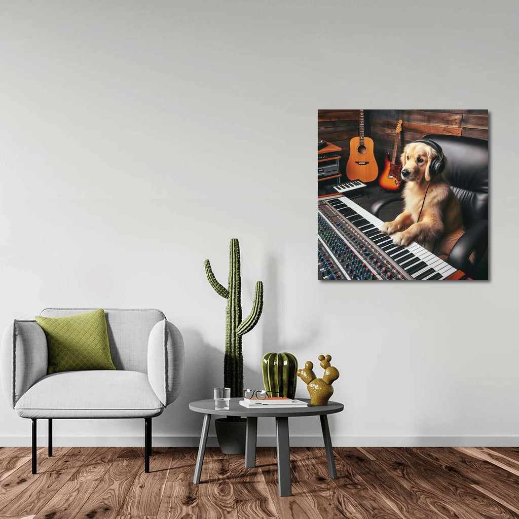 Labrador Melodies: Dog at the Mixer in the Music Studio