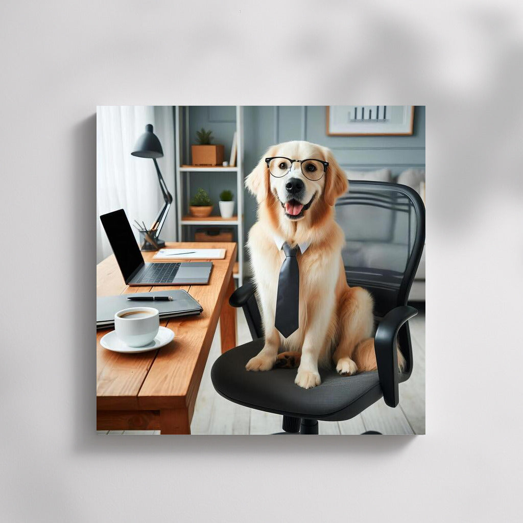 Office Dog: Smile and Style in Glasses and Tie