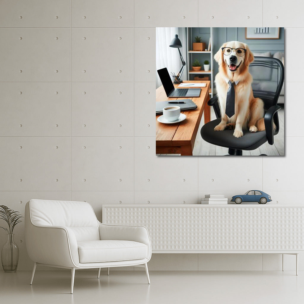 Office Dog: Smile and Style in Glasses and Tie