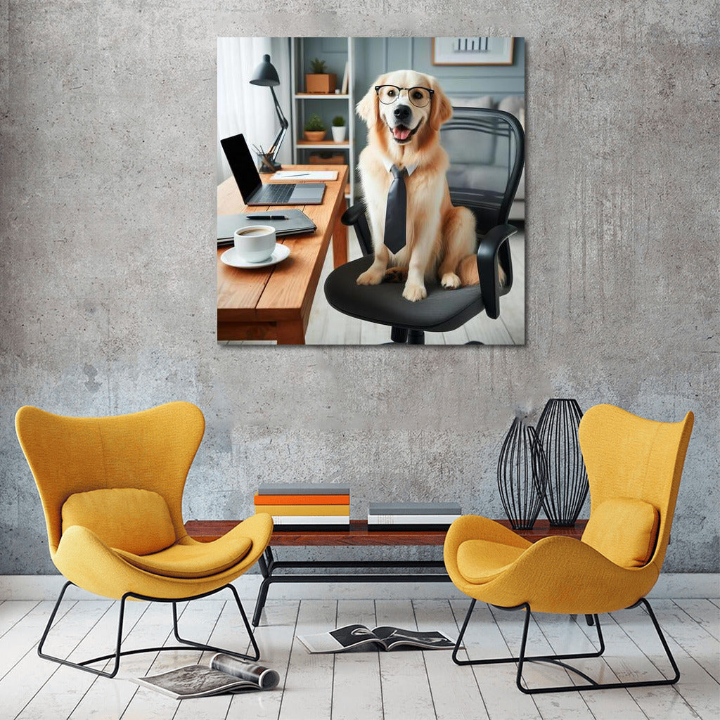 Office Dog: Smile and Style in Glasses and Tie