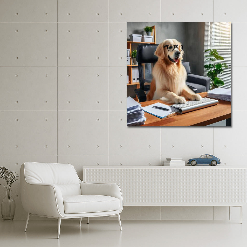 Office Dog at Computer: Fun Wall Decoration for Workspace