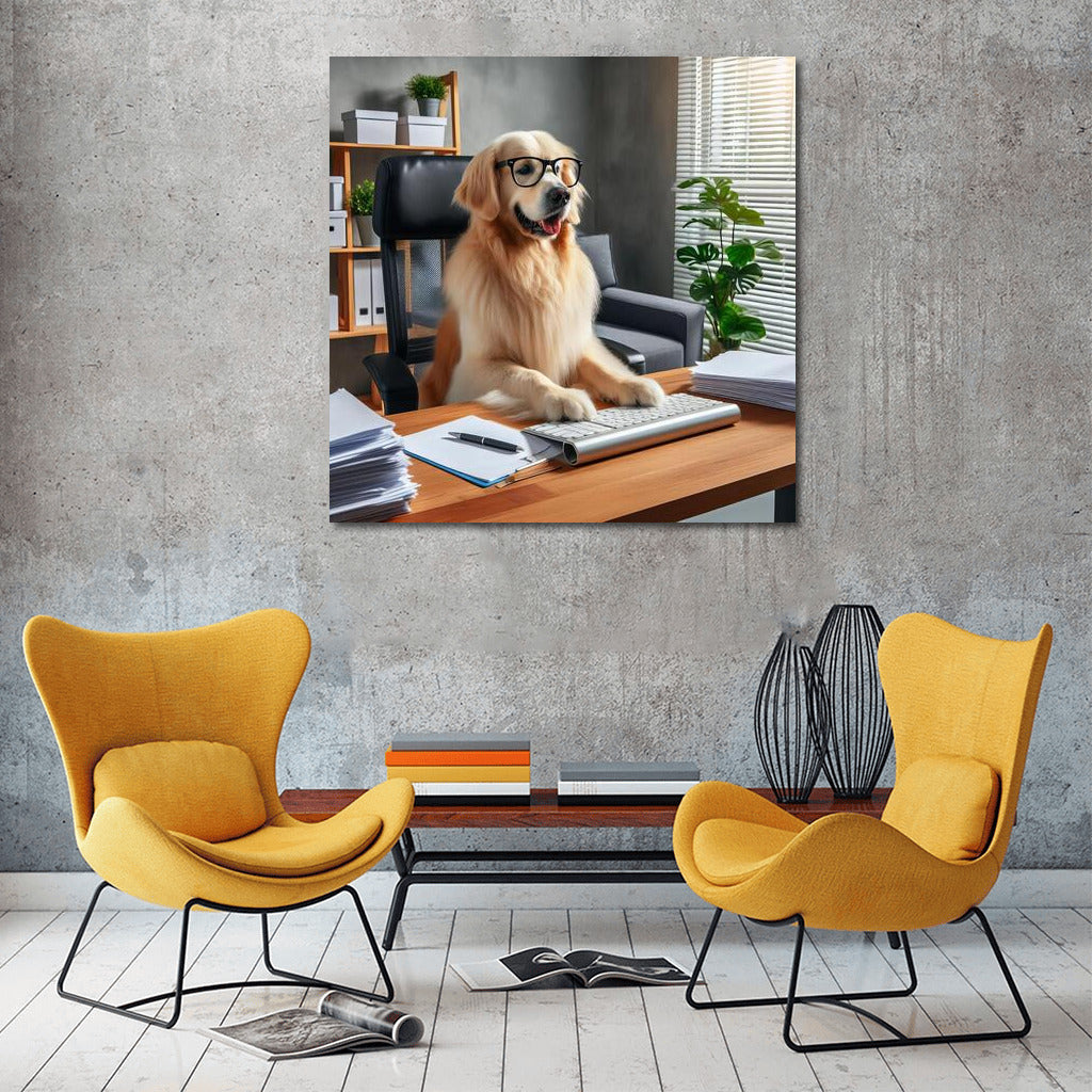 Office Dog at Computer: Fun Wall Decoration for Workspace