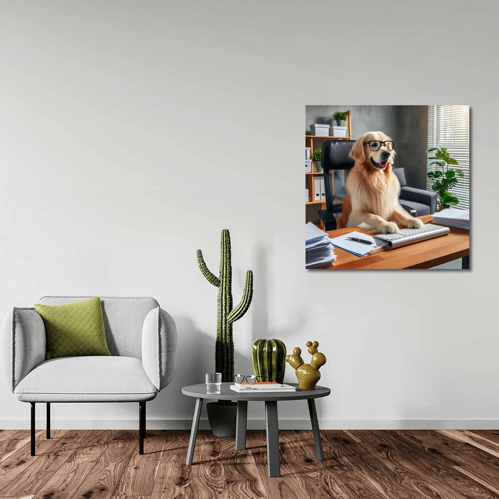 Office Dog at Computer: Fun Wall Decoration for Workspace