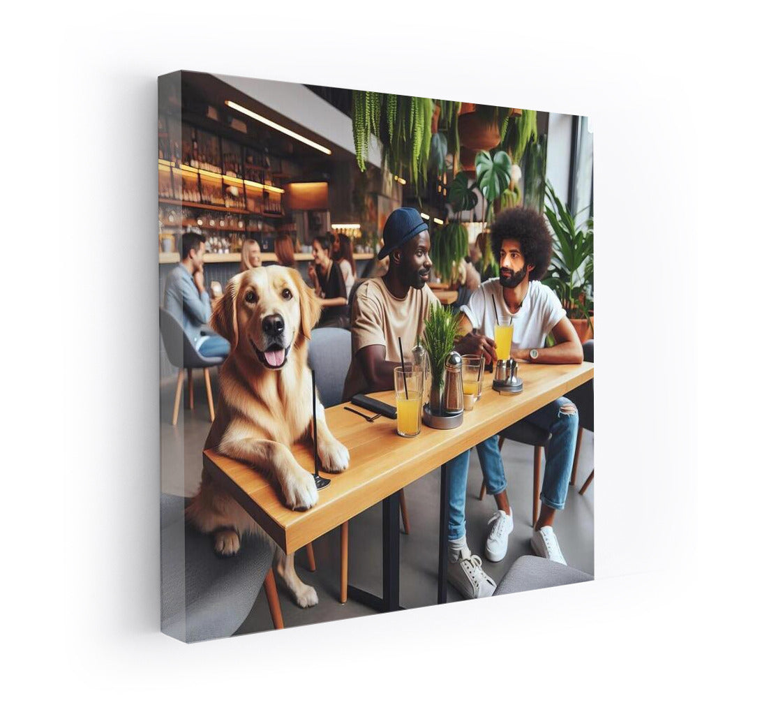 Adorable Dog in a Modern Cafe: Atmosphere of Comfort and Communication
