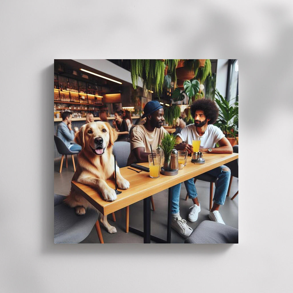 Adorable Dog in a Modern Cafe: Atmosphere of Comfort and Communication