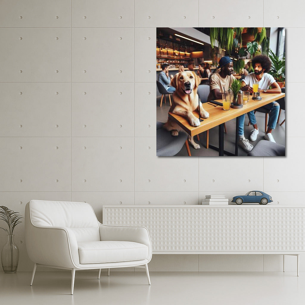 Adorable Dog in a Modern Cafe: Atmosphere of Comfort and Communication