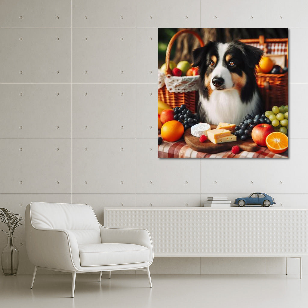 Dog Picnic: Cozy Up on a Checkered Blanket with Fruit and Cheese
