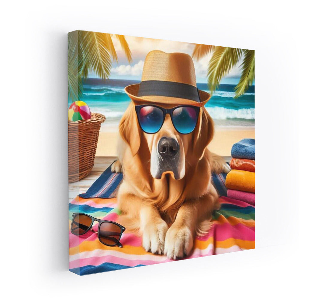 Stylish Beach Vacation: Dog in a Hat on the Fashionable Beach