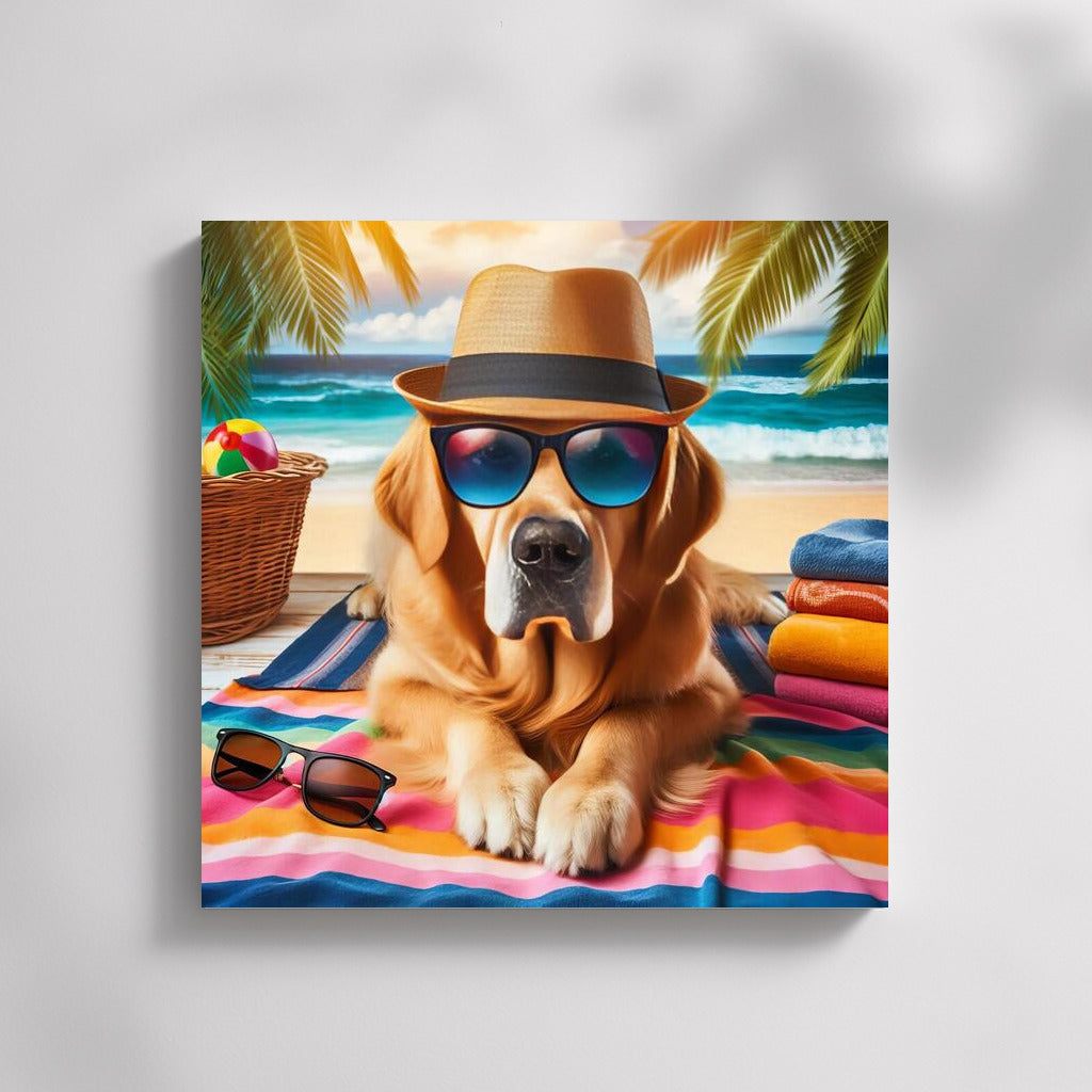 Stylish Beach Vacation: Dog in a Hat on the Fashionable Beach