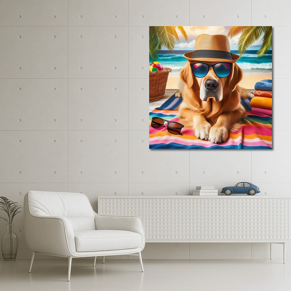 Stylish Beach Vacation: Dog in a Hat on the Fashionable Beach