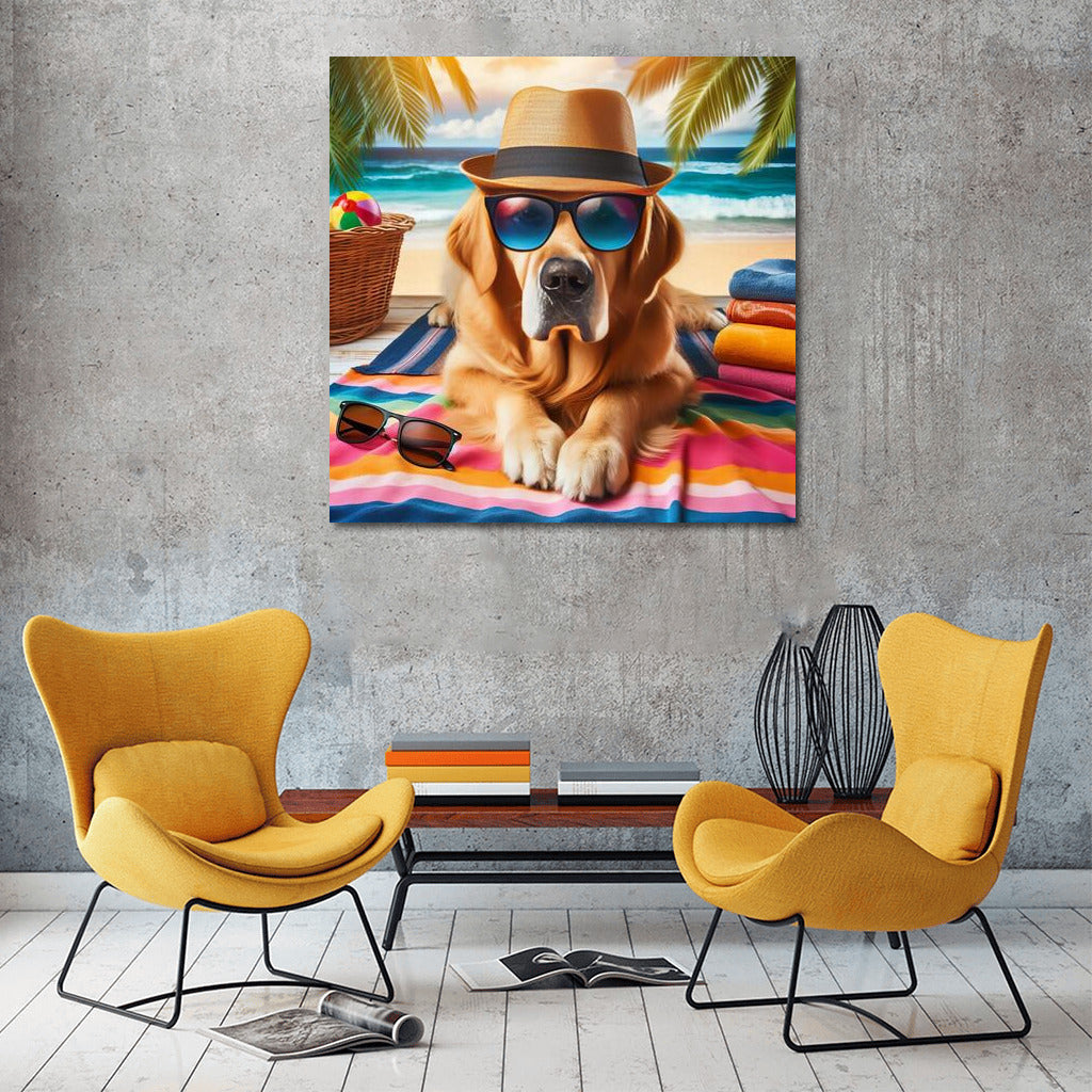 Stylish Beach Vacation: Dog in a Hat on the Fashionable Beach