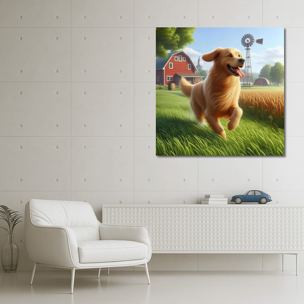 Happy Dog on a Country Farm: Energy and Freedom