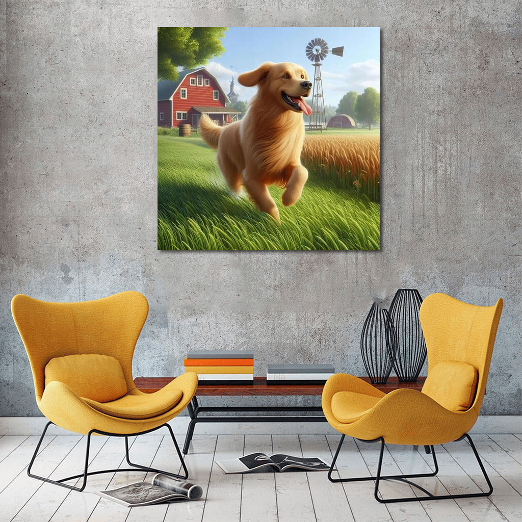 Happy Dog on a Country Farm: Energy and Freedom