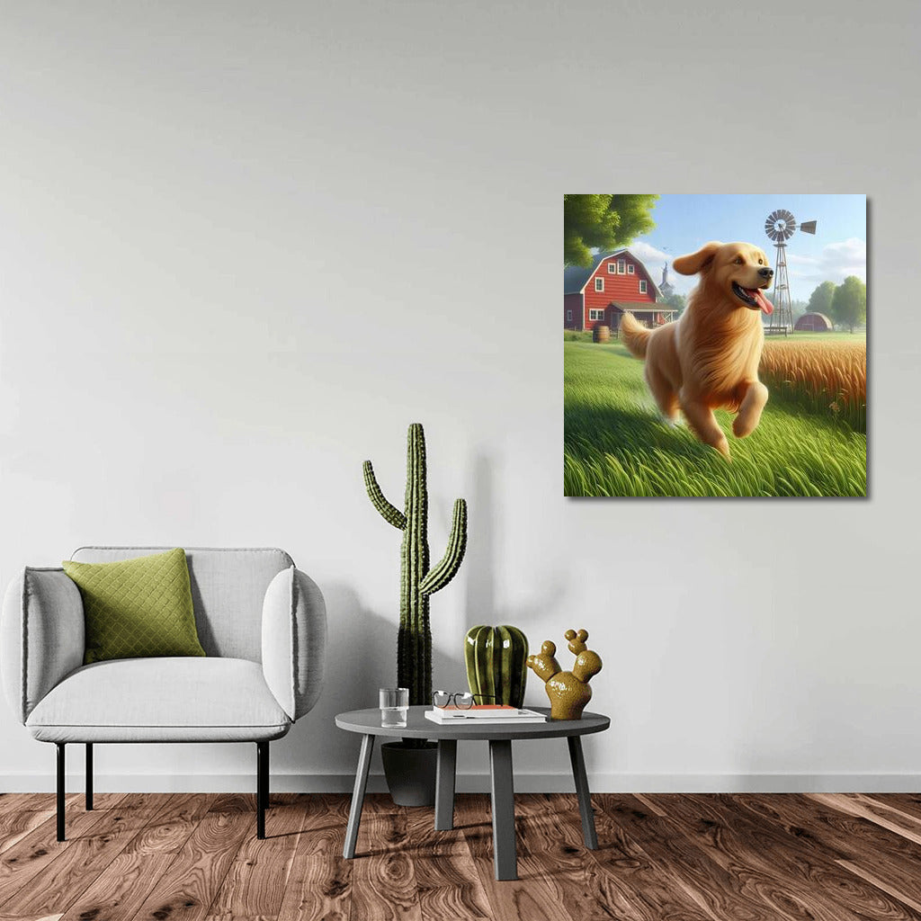 Happy Dog on a Country Farm: Energy and Freedom