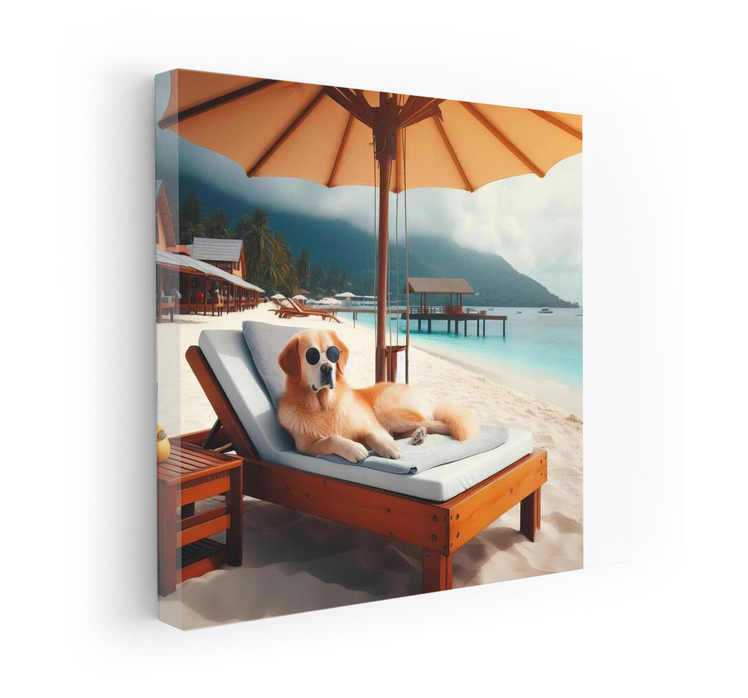 Labrador on the Beach: Relaxing under an Umbrella by the Sea