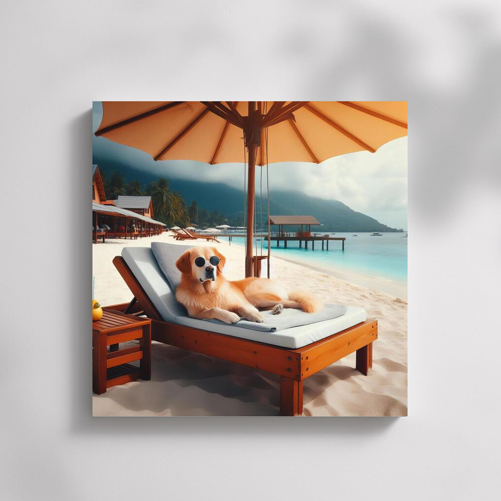 Labrador on the Beach: Relaxing under an Umbrella by the Sea