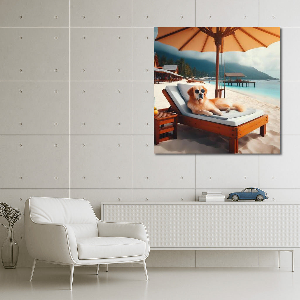 Labrador on the Beach: Relaxing under an Umbrella by the Sea