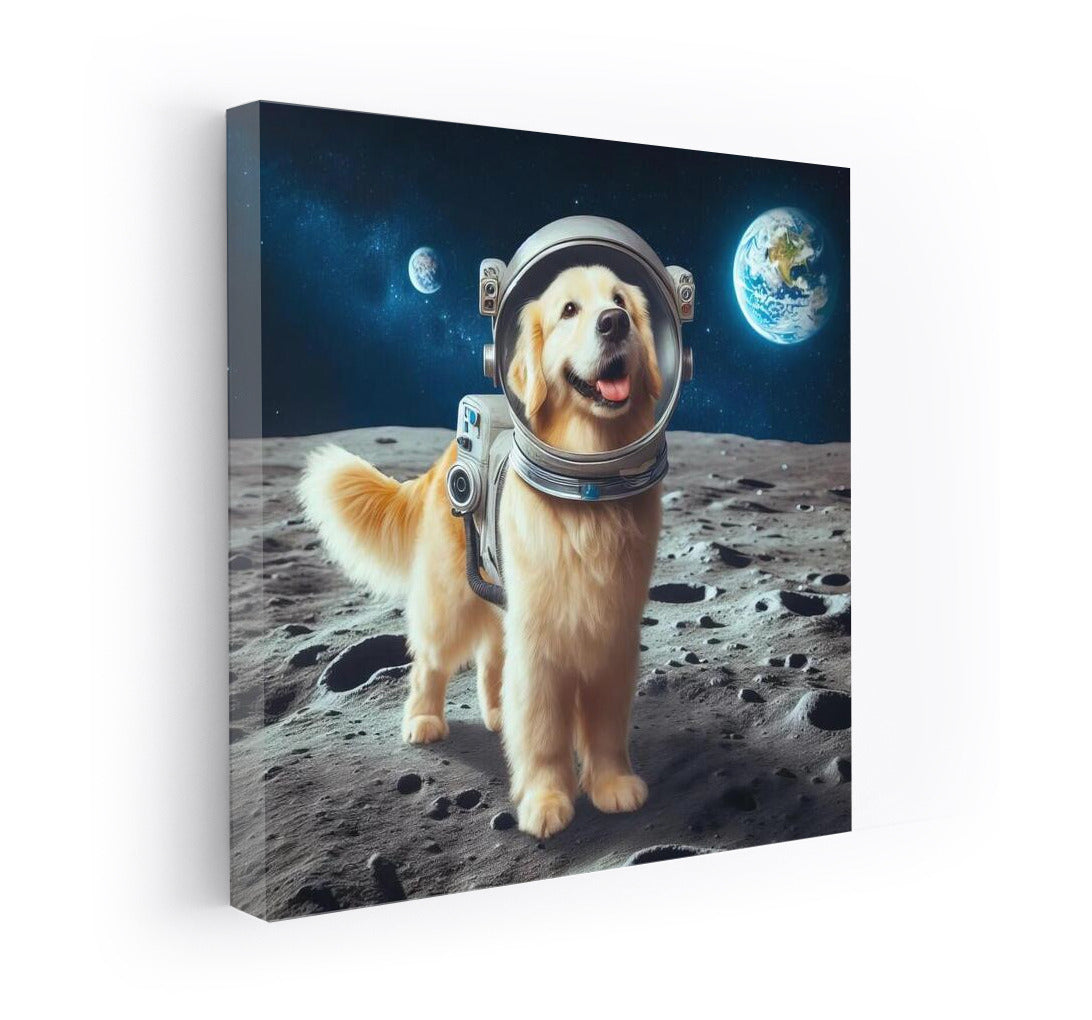 Moon Spacedog: Adorable Astronaut Against the Background of Earth