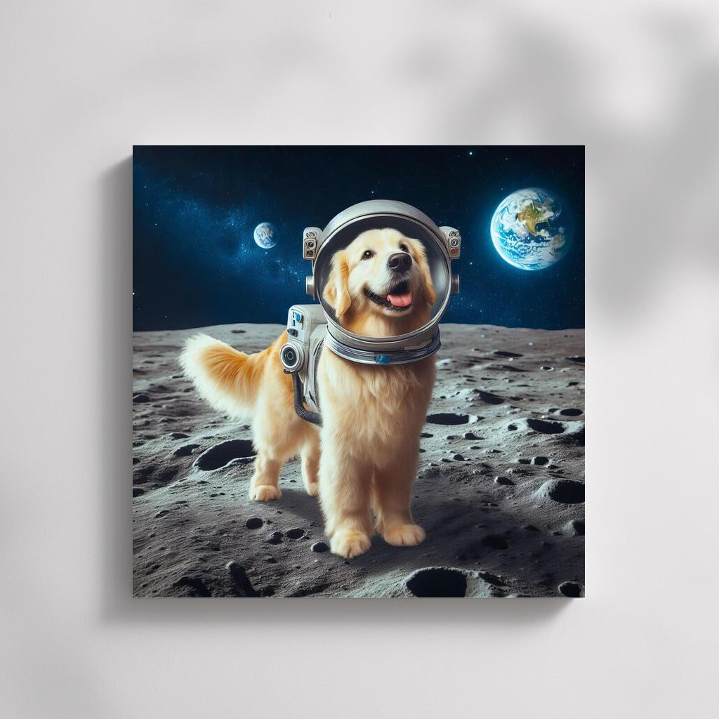 Moon Spacedog: Adorable Astronaut Against the Background of Earth
