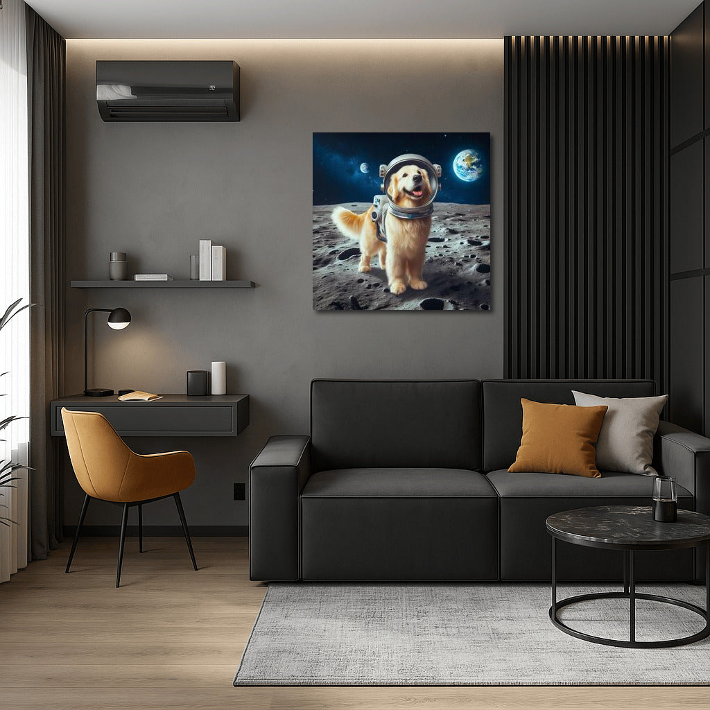 Moon Spacedog: Adorable Astronaut Against the Background of Earth