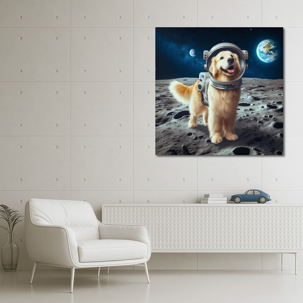 Moon Spacedog: Adorable Astronaut Against the Background of Earth