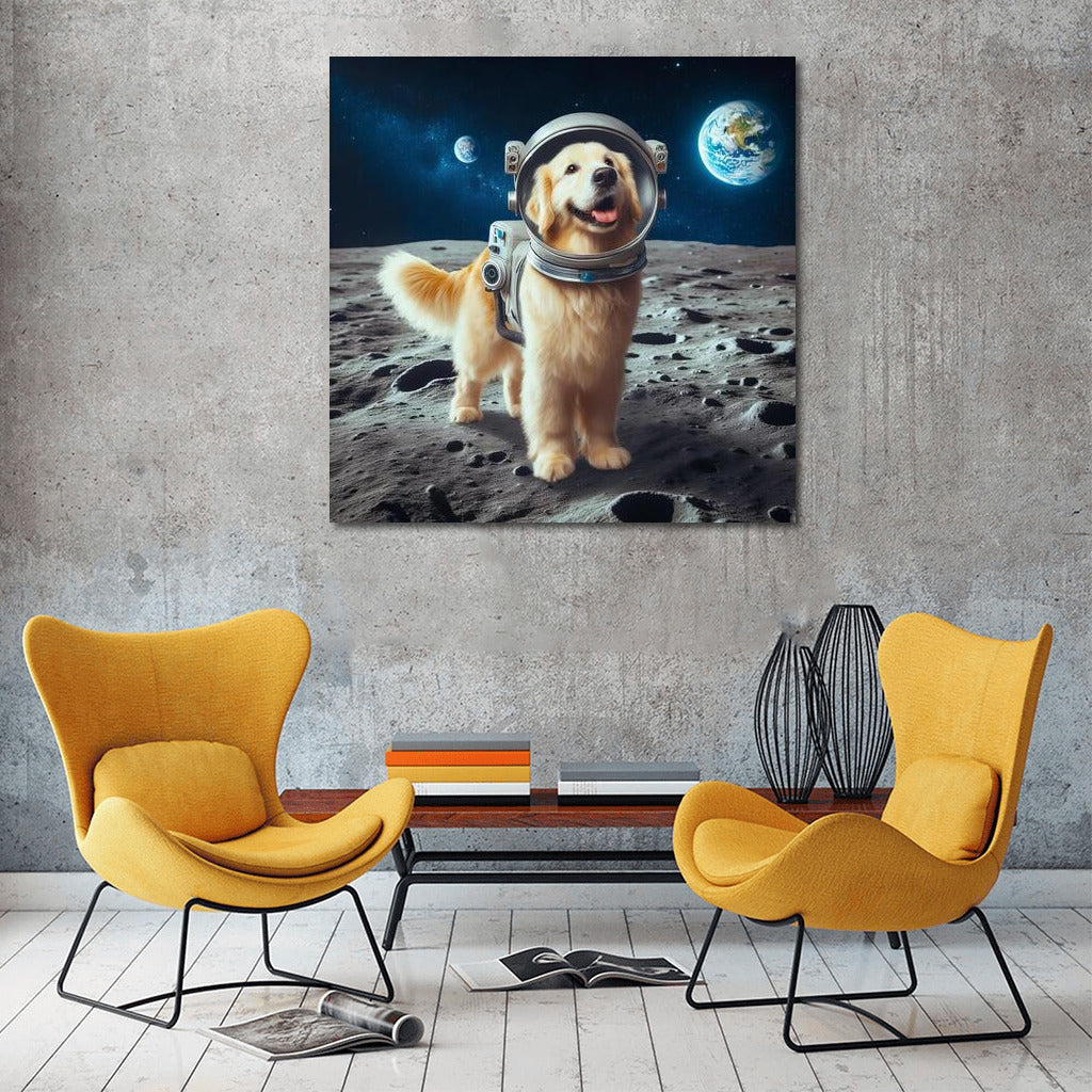 Moon Spacedog: Adorable Astronaut Against the Background of Earth