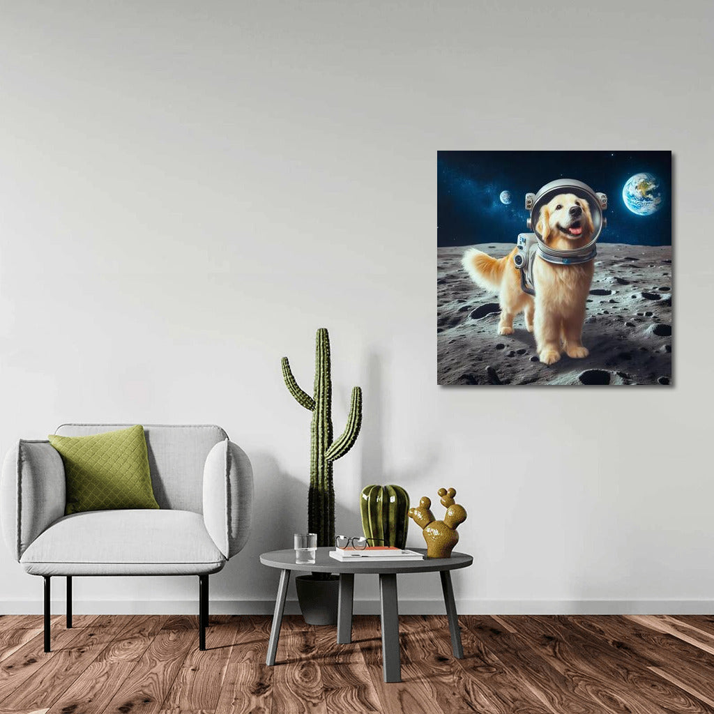 Moon Spacedog: Adorable Astronaut Against the Background of Earth