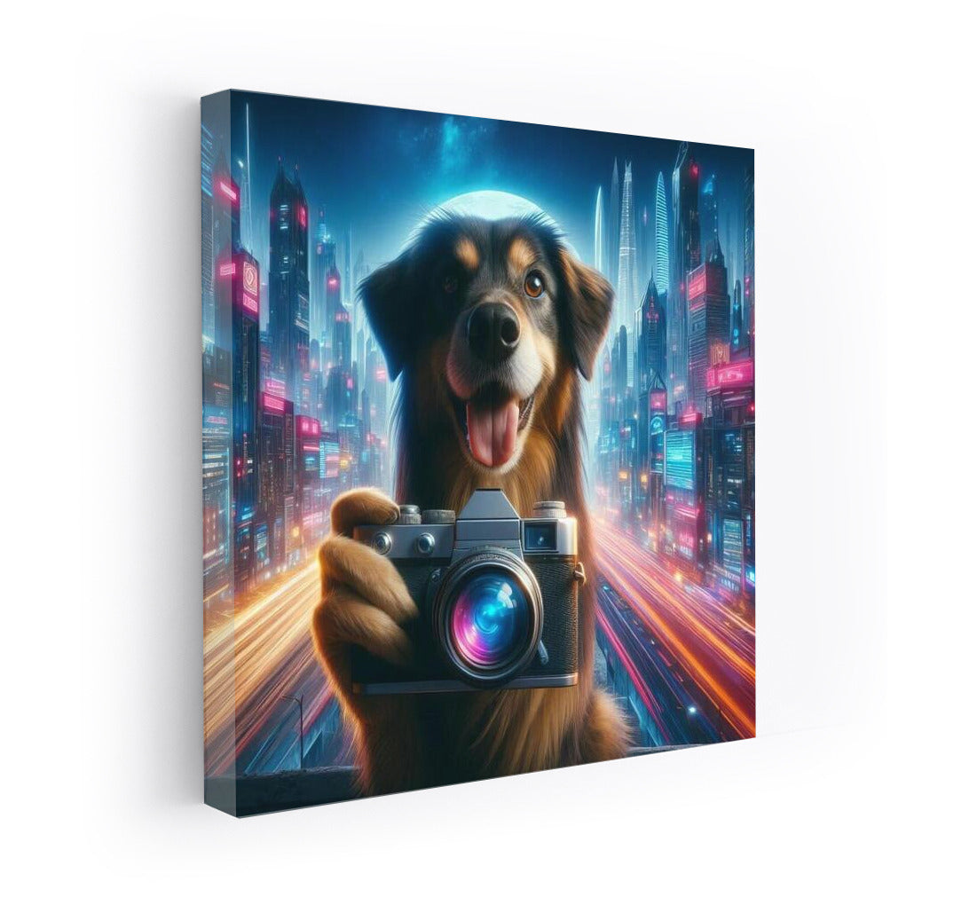 Bulldog Taking Pictures in Future City: A Futuristic Look