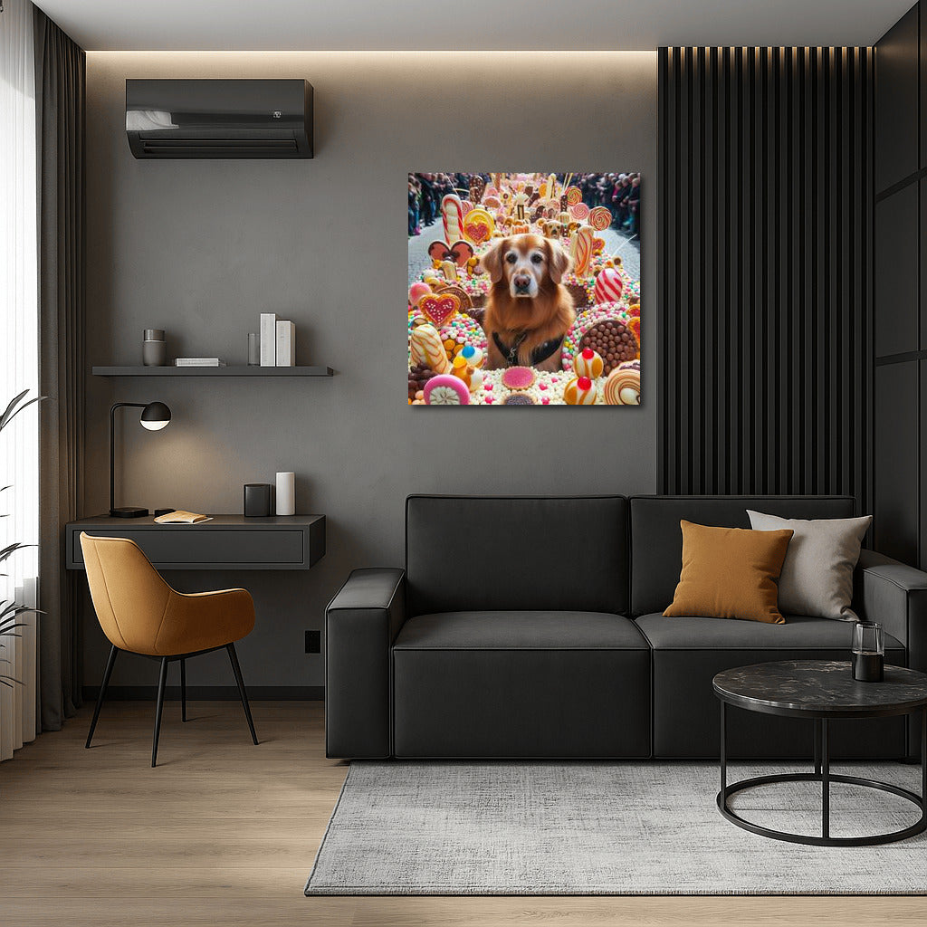 Chocolate Parade with Happy Dog: Sweet Wonder on the Wall