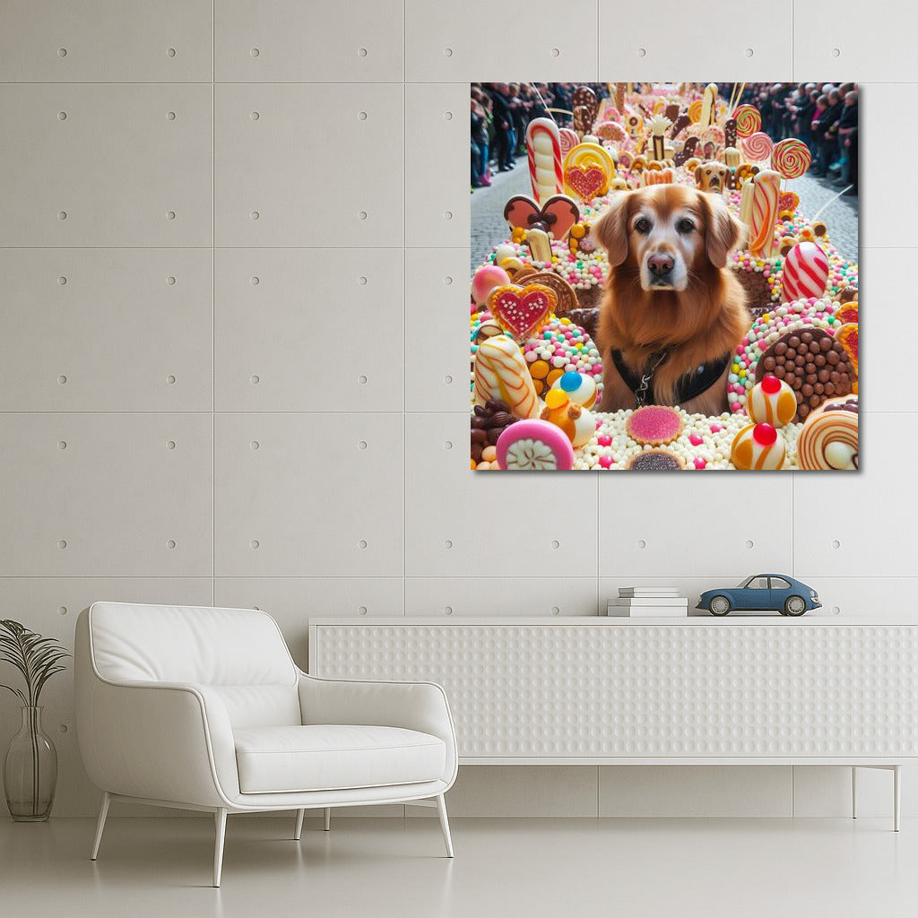 Chocolate Parade with Happy Dog: Sweet Wonder on the Wall