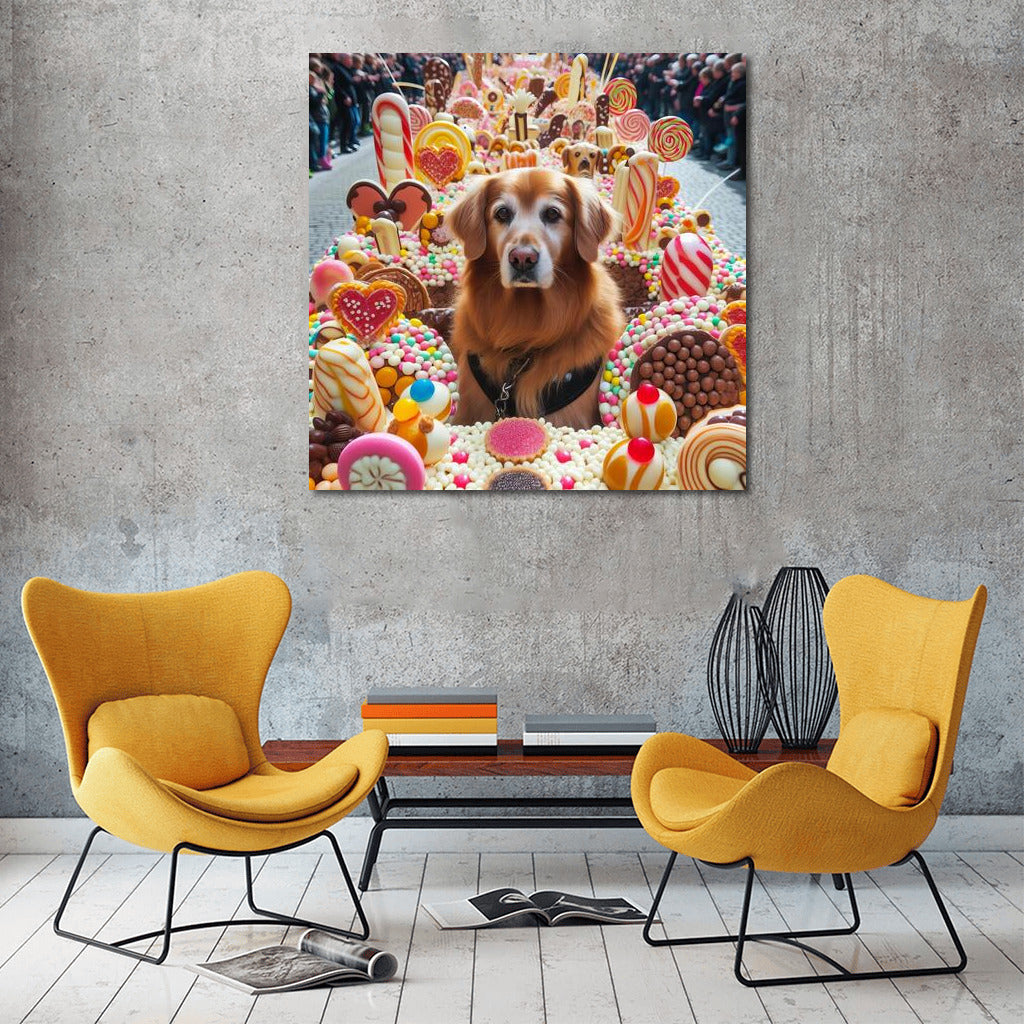 Chocolate Parade with Happy Dog: Sweet Wonder on the Wall