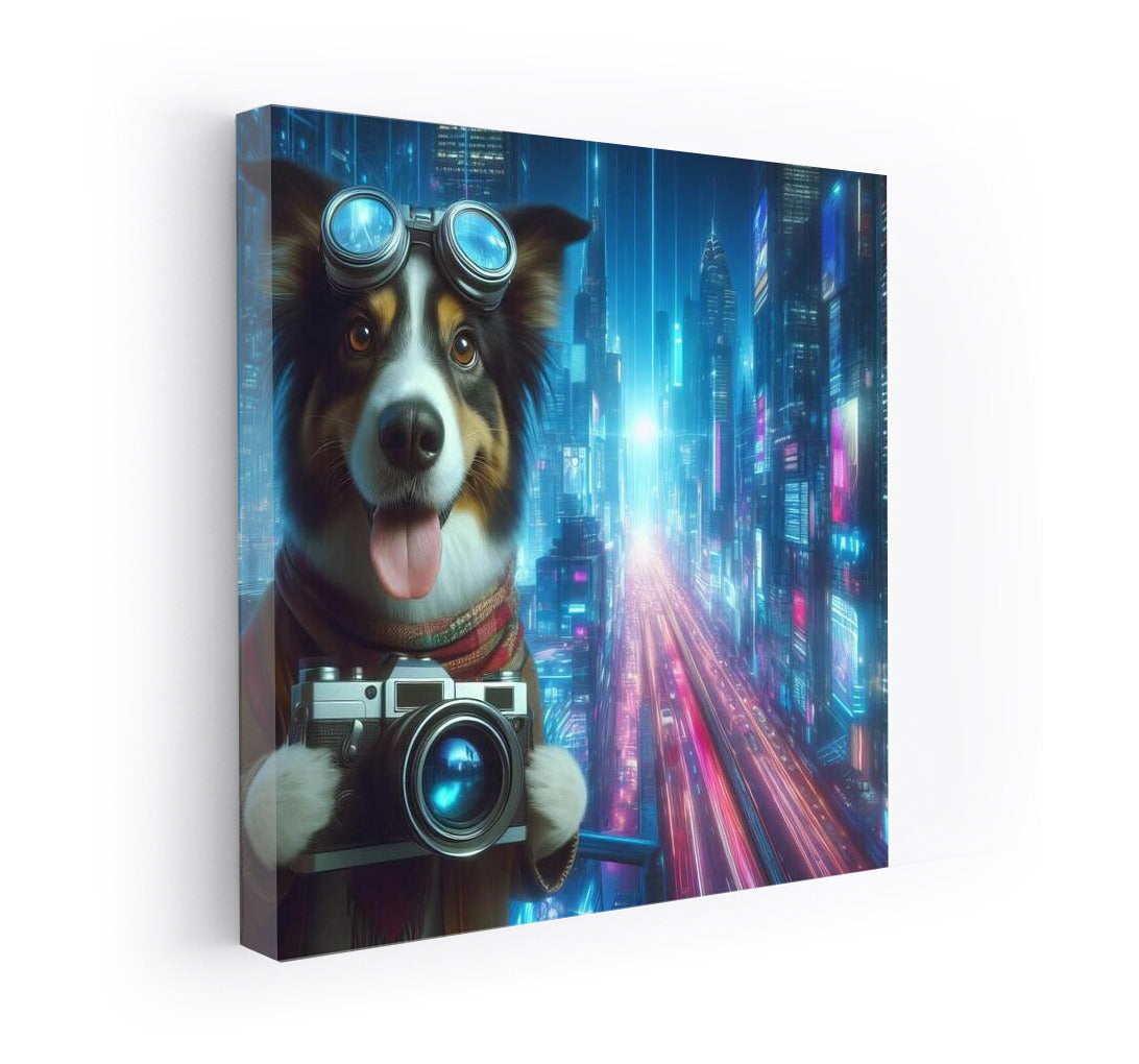 Neon Metropolis: Photographer Dog in the City of the Future