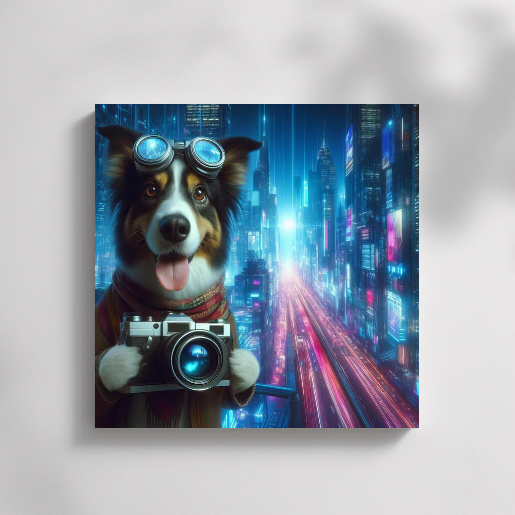 Neon Metropolis: Photographer Dog in the City of the Future