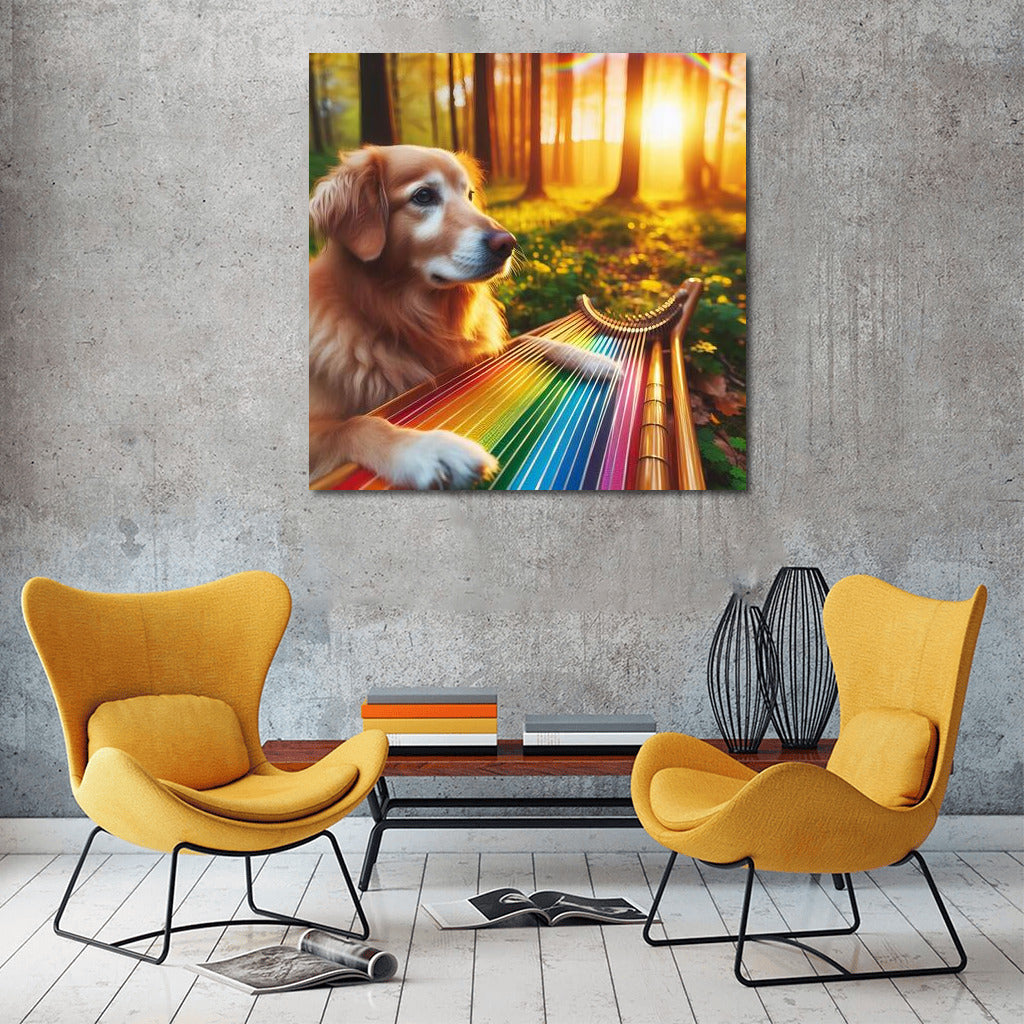 Rainbow Harp Melodies: Dog Brings Nature to Life