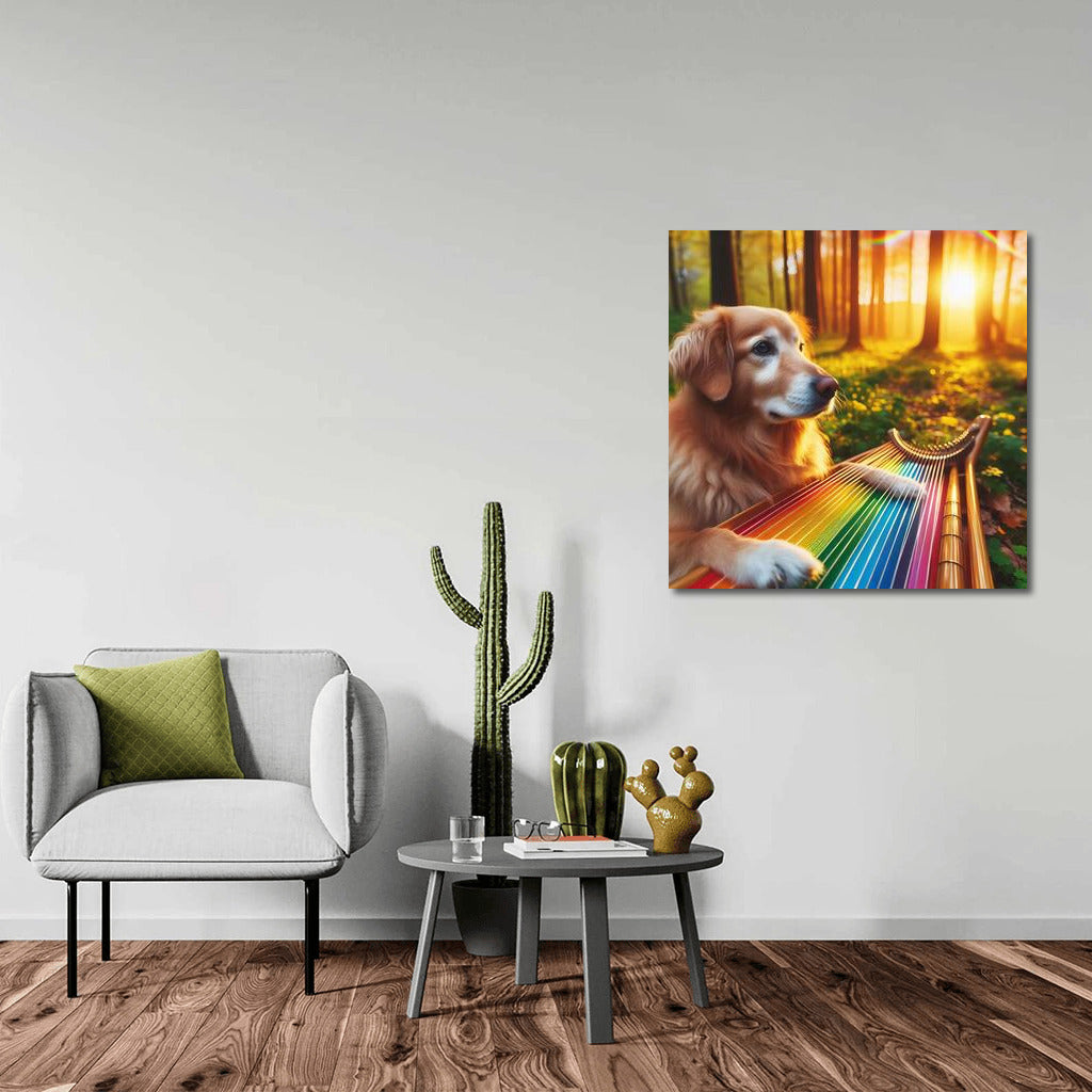 Rainbow Harp Melodies: Dog Brings Nature to Life