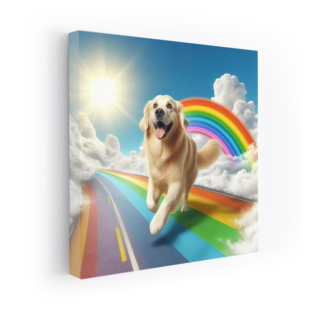 Happy Dog on the Rainbow Road: A Bright Sunny Journey